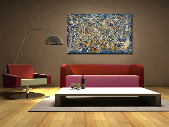 Синий чистый ручной работы искусство pollock стиль капельная живопись холст