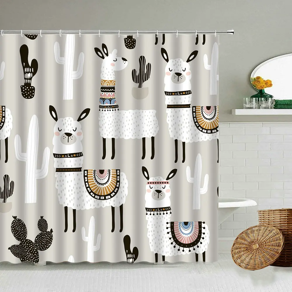 

Занавеска для душа с героями мультфильмов, милые альпака, цветные водонепроницаемые занавески из полиэстера для ванной комнаты с тематикой...