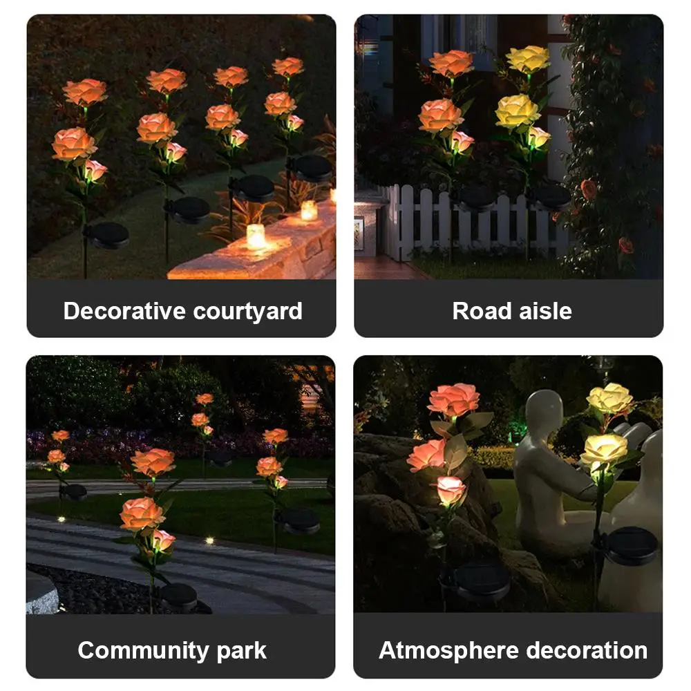 

Solar Light White Lights Rose Lawn Lamp LED Outdoor Rose Decoration Garden Simulation Landscape Lights Lamps Night