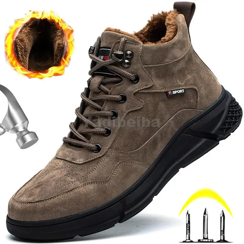 

Safety Work Boots Men Winter Steel Toe Shoes Work Sneakers Puncture-Proof Work Safety Shoes Plush Warm Security Shoes Men Boots