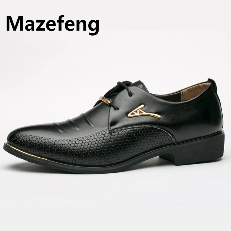 Mazefeng 2019 мужские деловые полуботинки платье обувь острый носок резная