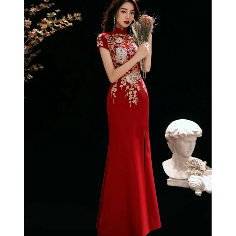 

Embroidery Sexy Evening Dresses Long 2020 for Women Split Formal Party Dress Prom Gown chinese dress traditional wedding dress