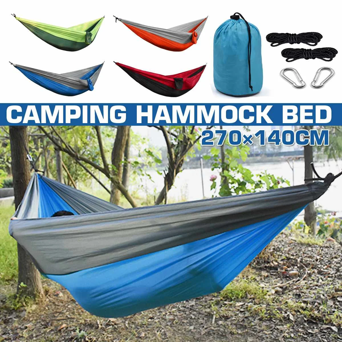 

Single Double Hammock Adult Outdoor Backpacking Travel Survival Hunting Sleeping Bed Portable Outdoor Furniture 250KG 270x140cm