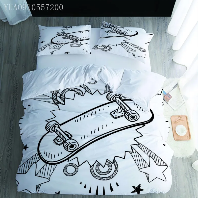 

Комплект постельного белья 3 шт./компл. с мультяшным рисунком для скейтборда, спальни, мальчика, наволочка, AU EU US Twin Full Queen King Size, пододеяльник