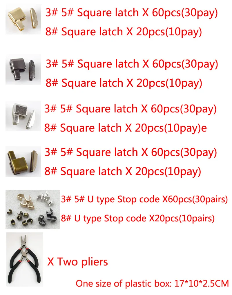 Meetee 1set 3# 5# 8# Nylon Resin Metal Zipper Stopper Open-end Slider Socket Repair Insert Box Set Tool Replacement Kits | Дом и сад