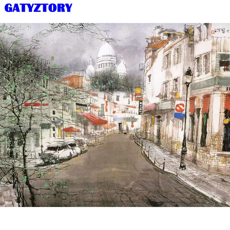 GATYZTORY рамка уличный пейзаж Diy картина по номеру Холст Картина акриловая Настенная картина уникальный подарок для домашний декор искусство - Цвет: 190806-133