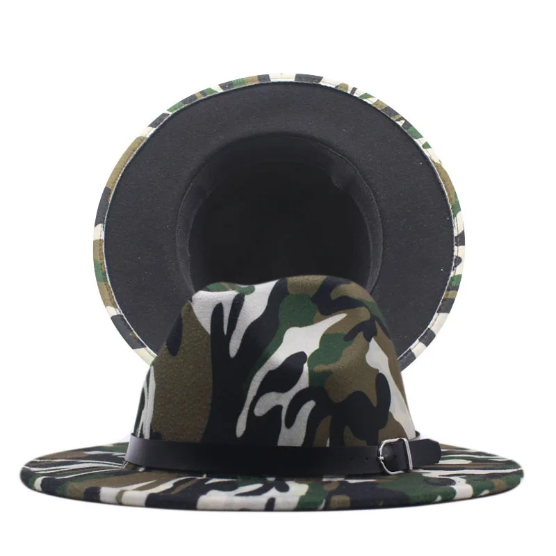 Осенняя Женская фетровая шляпа Winte мужские модные камуфляжные шапки джазовая