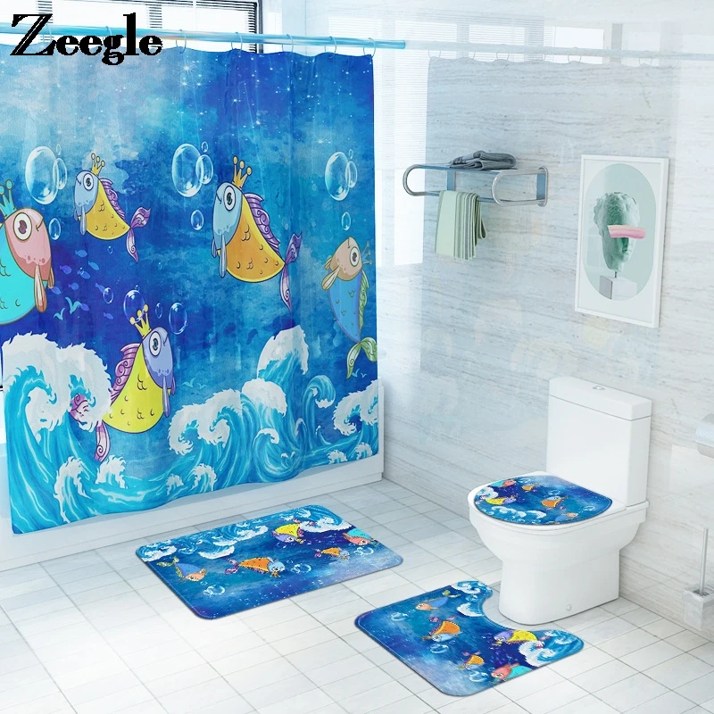 

Zeegle мультяшный Стиль Коврик для ванной коврик для ванной и водонепроницаемый набор для душевой занавески нескользящий напольный коврик дл...