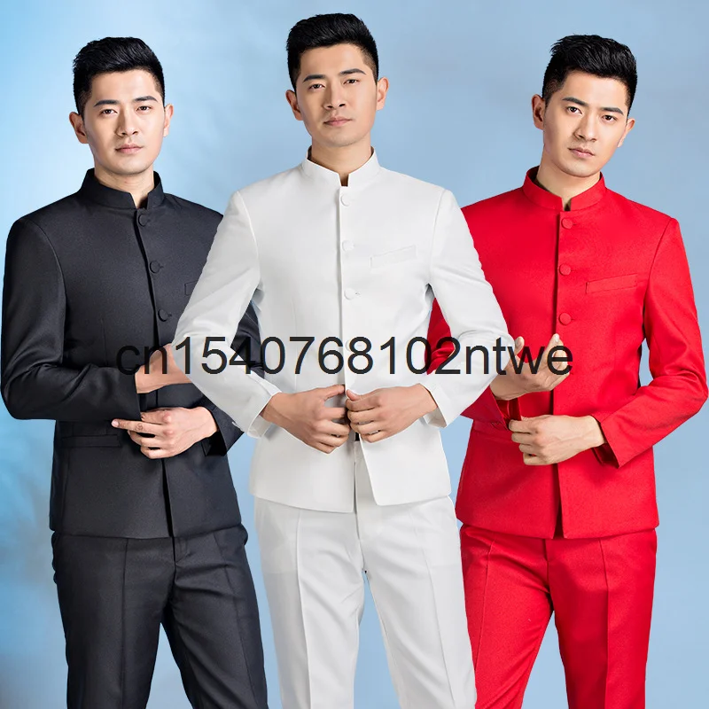 

Новый китайский с воротником-стойкой китайский горный костюм Мужская Корейская стройная фигура костюм в китайском стиле host performance платье т...