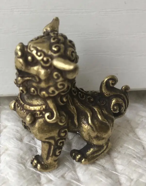 Пара китайских Бронзовых Статуй фэн шуй из чистой латуни дух зла статуя