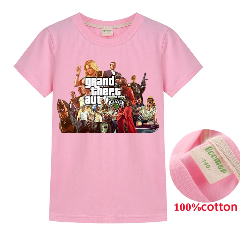 

2020 New Summer GTA 5 Cartoon T Shirt Children Short Sleeve Tops Grand Theft Auto Boys Kids Clothes Girls Teenage Shirts