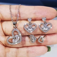 925 silver womens jewelry set fashion love heart shape earrings necklace ring wedding bridal set earrings for women 2022