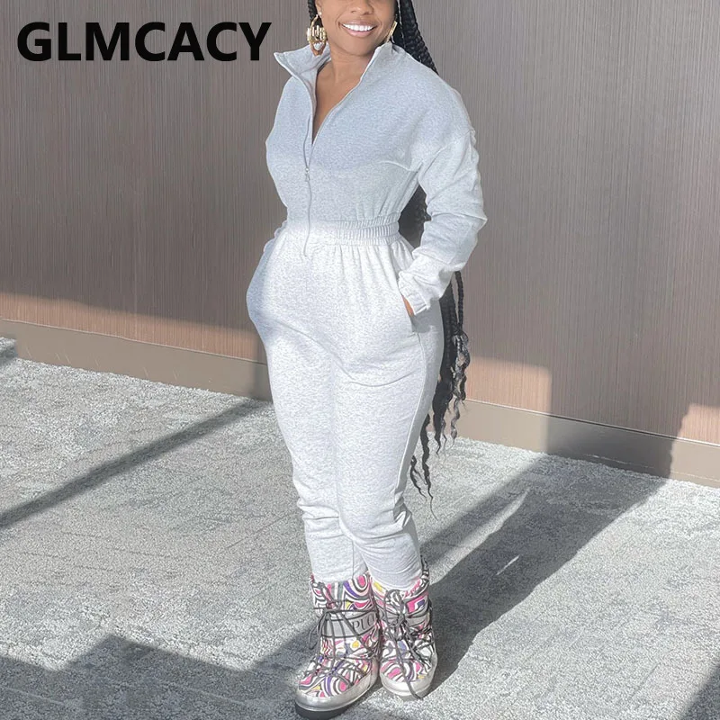 

Женский Повседневный однотонный комбинезон на молнии, Облегающий комбинезон с длинным рукавом