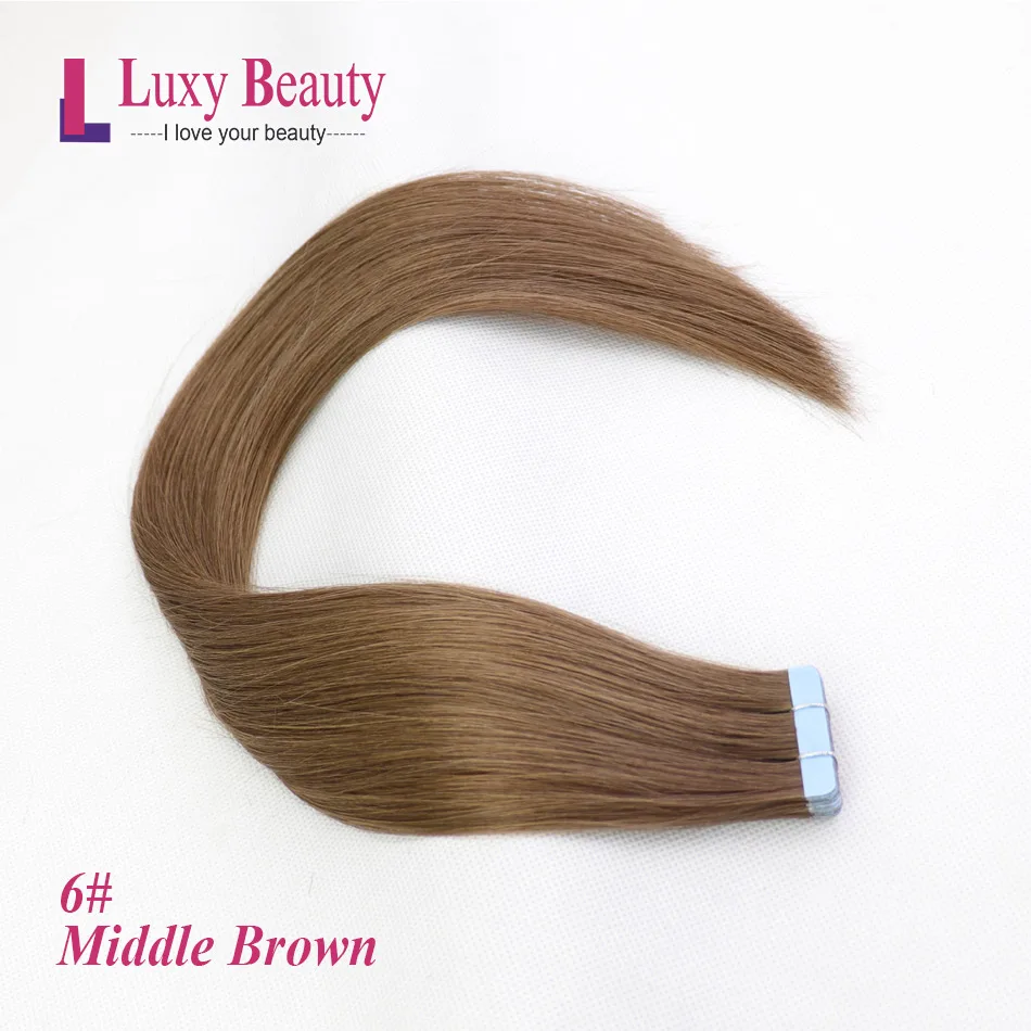#6 Lucybeauty лента для наращивания волос человеческие волосы Remy Прямые двухсторонние волосы на клейкой основе 1"-22" 1,5 г/шт - Цвет: #6