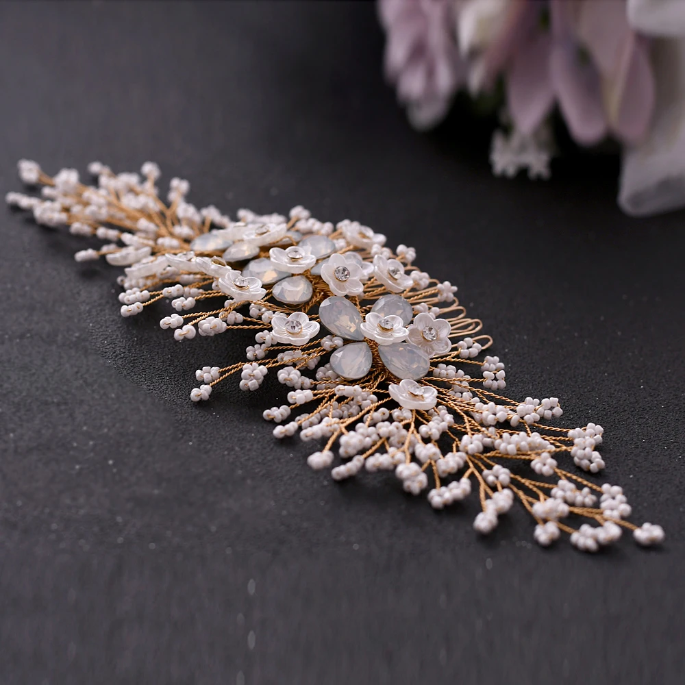 

TRiXY H279-G Delicate Floral Wedding Hair Comb Beading Fancy Comb Crystal Hair Pin Hair Comb Wedding Hair Jewelry Bridal Tiara