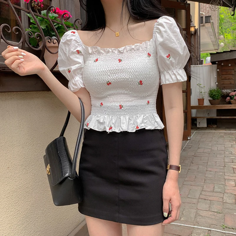 GGRIGHT короткая белая рубашка с вышивкой Женские топы коротким рукавом женская