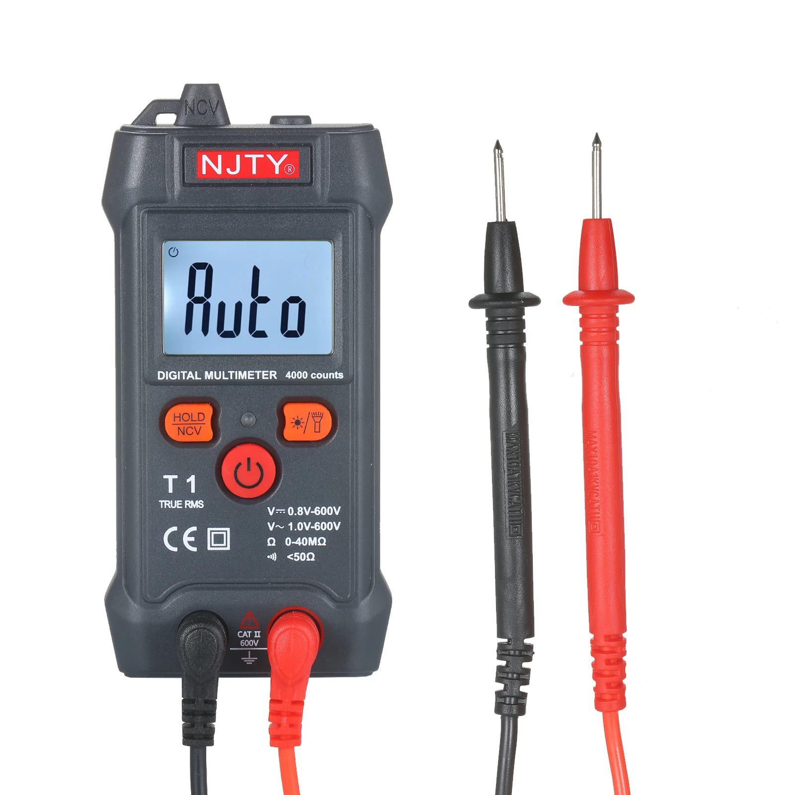 

NJTY Palm-size Multimeter Auto Range NCV 4000 Counts True RMS 600V Voltmeter Ohm Voltage Tester AC/DC Resistance ON-OFF Buzzer