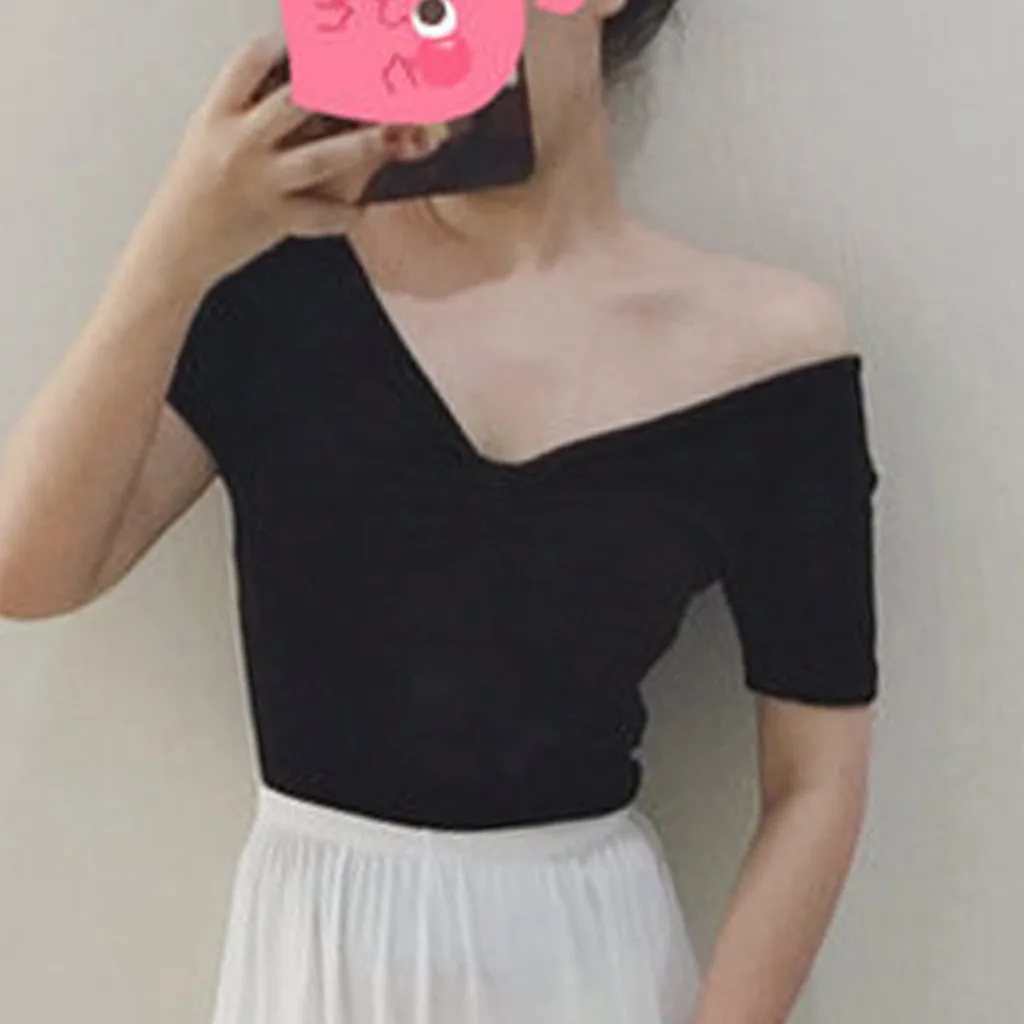 Женская Повседневная Блузка с коротким рукавом и буквенным принтом летняя