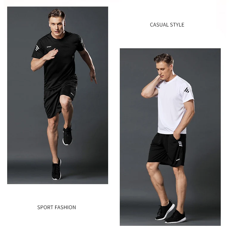Костюм для бега Мужская дышащая быстросохнущая спортивная одежда футболка с