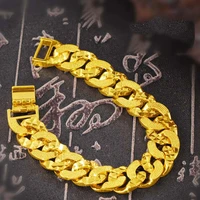vintage luxury 24k gold colour copper cuban bracelets retro men bracelet bangle male accessory hip hop party rock jewelry