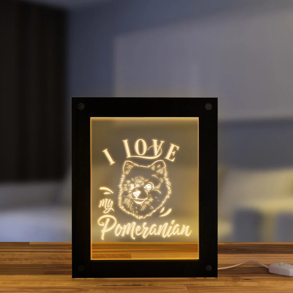 Светодиодный ночник с надписью I Love My pomerman Zwergspitz|Рамка| |