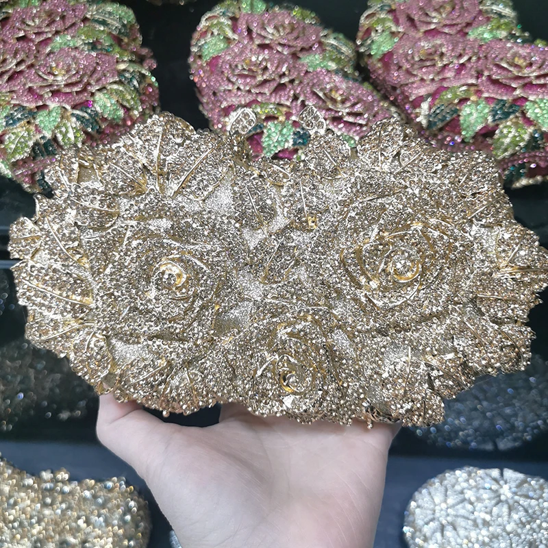 

Floral Gold Crystal Clutch Purse Best Gift Women's Party Prom Handbags Messenger Ladies Bag Best Price Evening Diamond Purses