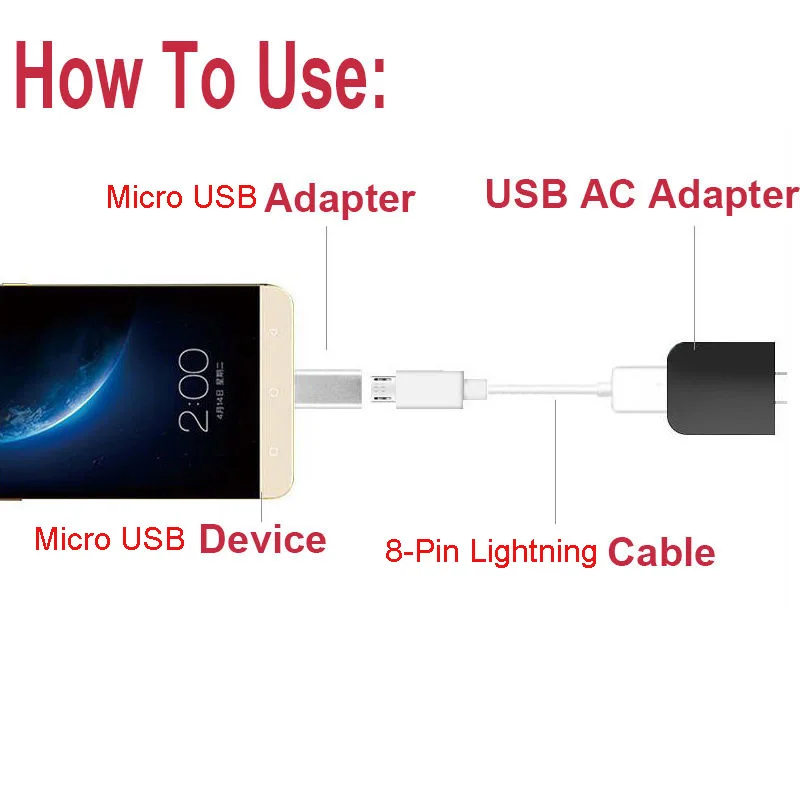 8 контактный переходник с разъемом Lightning Мама на Micro USB папа для телефона