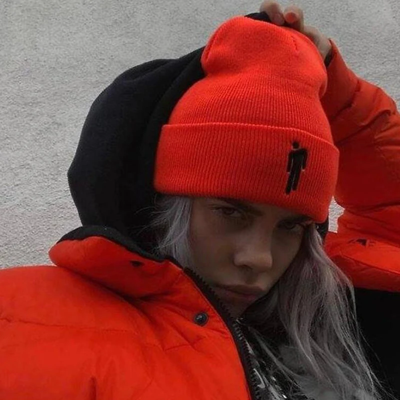 

New 2021Autumn Winter Beanie Creative Fashion Knitted Hat With Embroidery Pattern Solid Color Hip hop Cap Knitted Wool Hats