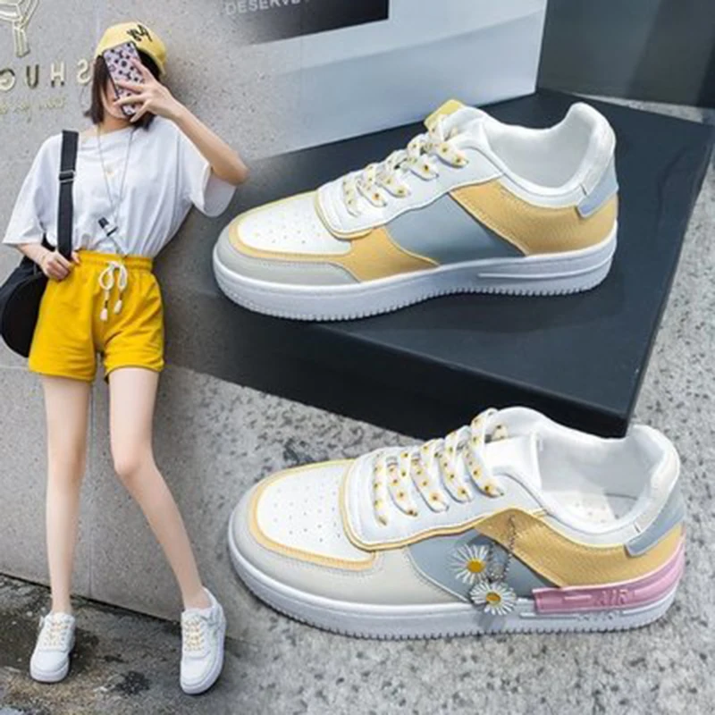 new Spring Korean Sports Shoes Lace Up flats Breathable White Shoes platform Woman Shoes casual Sneakers zapatos de mujer