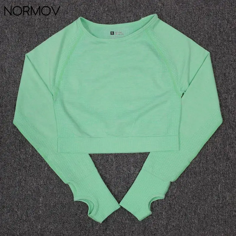 

Normov Women Knitted Seamless Yoga Sets Workout Clothes Women High Waist Sports Legging Long Sleeve Top and Bra 2/3 Piece Set