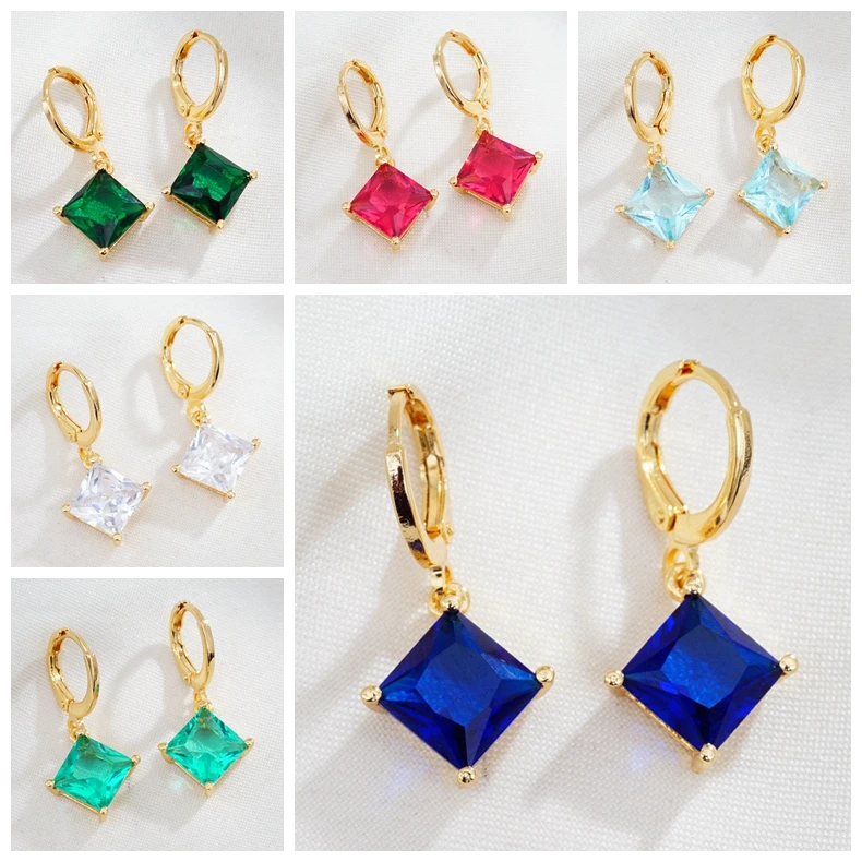5 различных стилей элегантные золотистые квадратные круглые серьги с фианитами