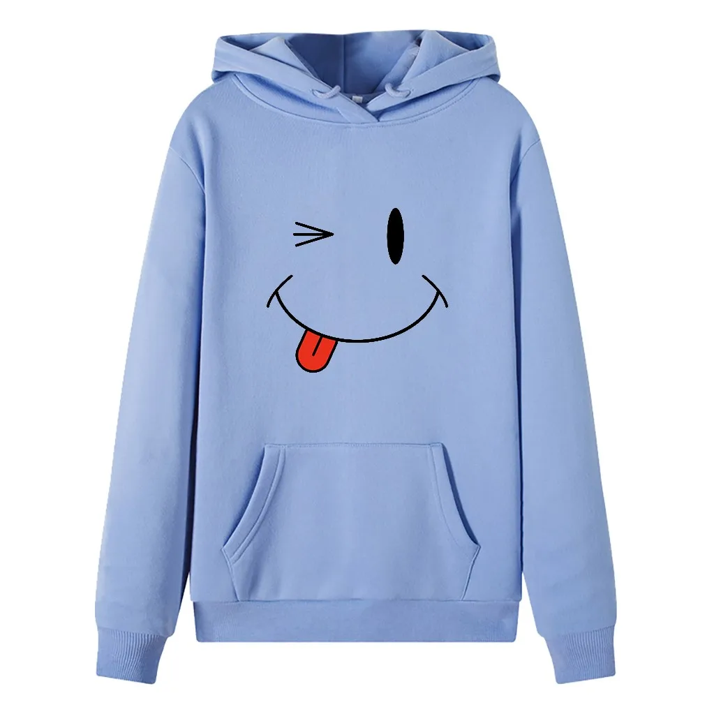 Женская мода с принтом лица длинными рукавами круглым вырезом капюшоном