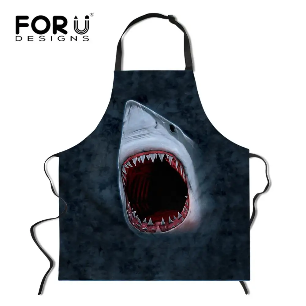 L4519R FORUDESIGNS Shark печать Регулируемый поварский фартук маслостойкий ужин вечерние выпечки Delantal для леди маникюр фартуки - Цвет: L4519R