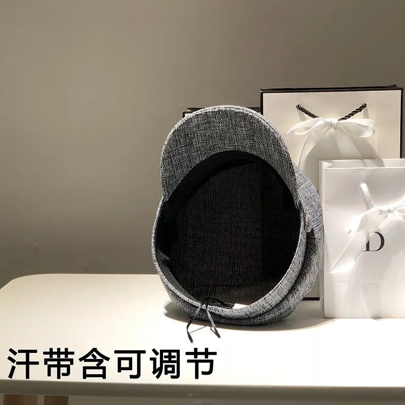 Повседневная хлопковая и льняная темно-синяя шляпа Женский весенне-летний