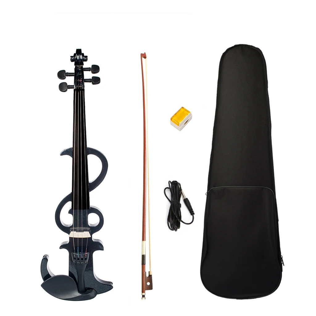 Black Full Size Solid Wood Metallic Electronic/Silent Violin w/Carrying Case Audio Cable Rosin Bridge Gifts For Beginner Student