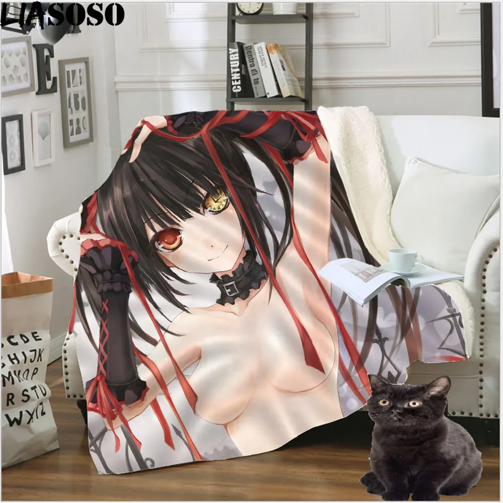 

Date A Live Tokisaki Kurumi Blanket Flannel Winter Anime Style Portable Plush Warm Throw Blankets for Bed Couch Bedding Throws