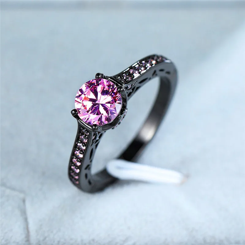 Минималистичное женское маленькое розовое круглое обручальное кольцо с камнем