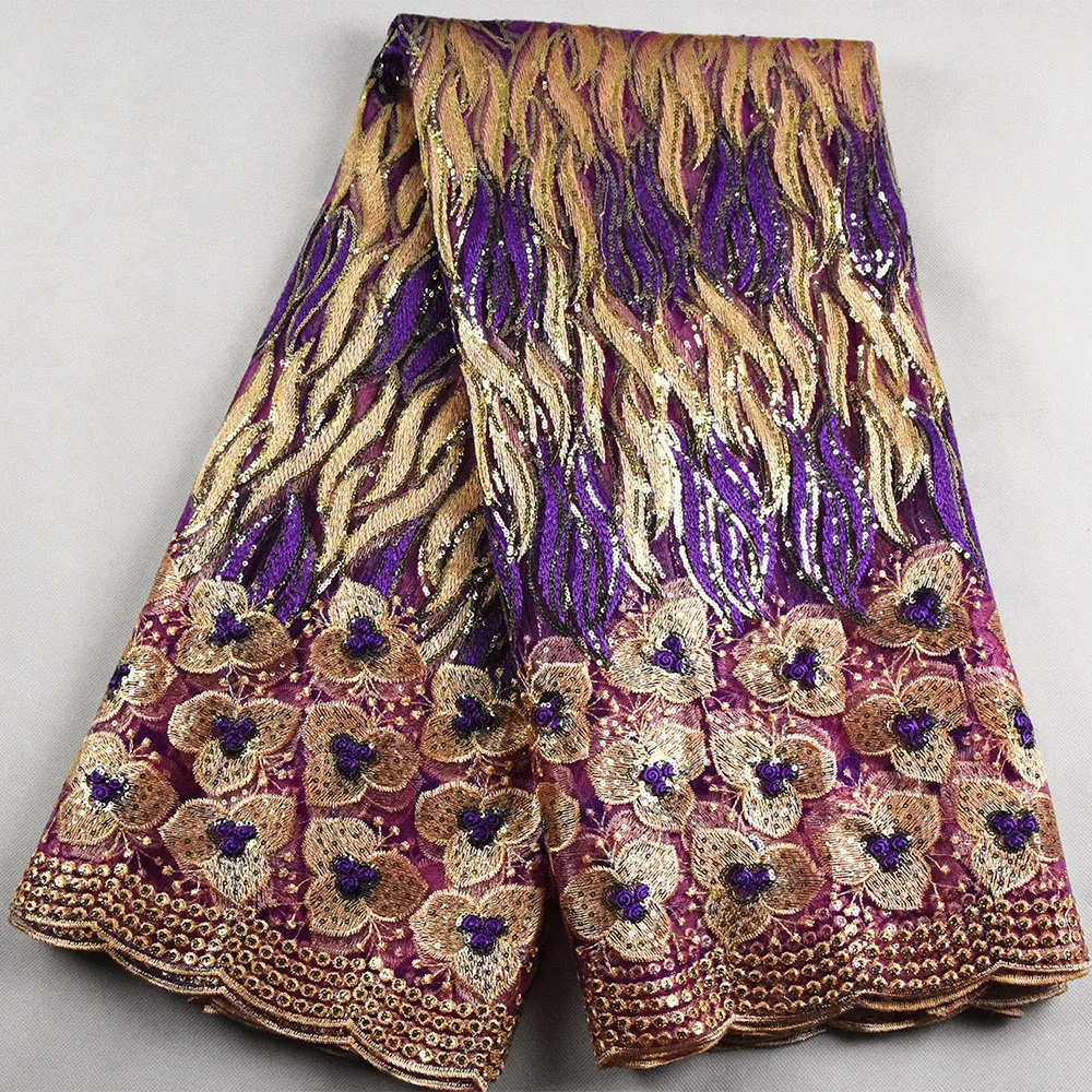 

2.5 yard French Net Lace Fabric hot Latest african lace fabric 2021 embroidery mesh tulle water green cord Sequins lace fabric