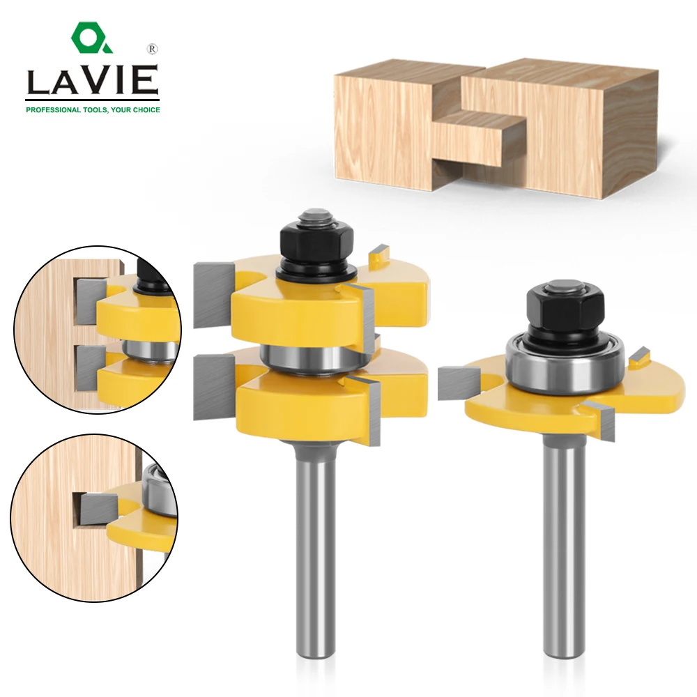 LAVIE 2 pcs 8mm Shank Tongue Groove Joint Router Bits T Slot Assemble Milling Cutter for Wood Woodworking Cutting Tools MC02054