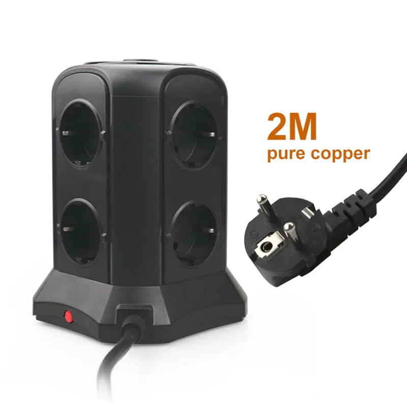 Штепсельная Вилка TESSAN Электрический Мульти Разъем Power Strip Tower с 6 розетками 4 USB 2 м/6