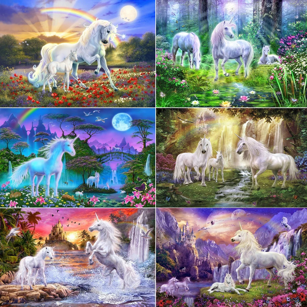 

5D DIY Square/Round Diamond Painting Beautiful Scenery Happy Unicorn Cross Stitch Set Inlaid Diamond Home Decoration Painting