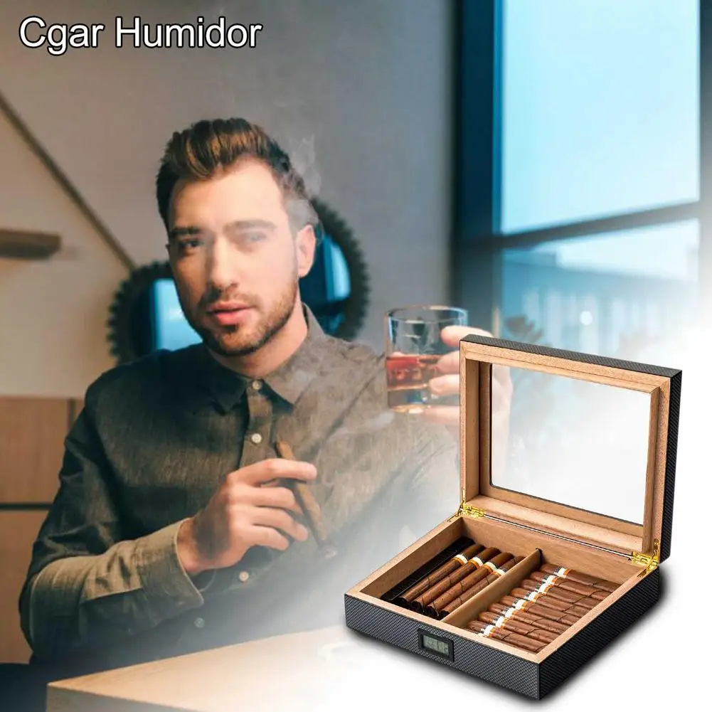 

High Grade Cedar Wood Constant Temperature Cigar Humidor Piano Paint Baking Portable Cigar Case 26/22cm Sigaren Box 2020