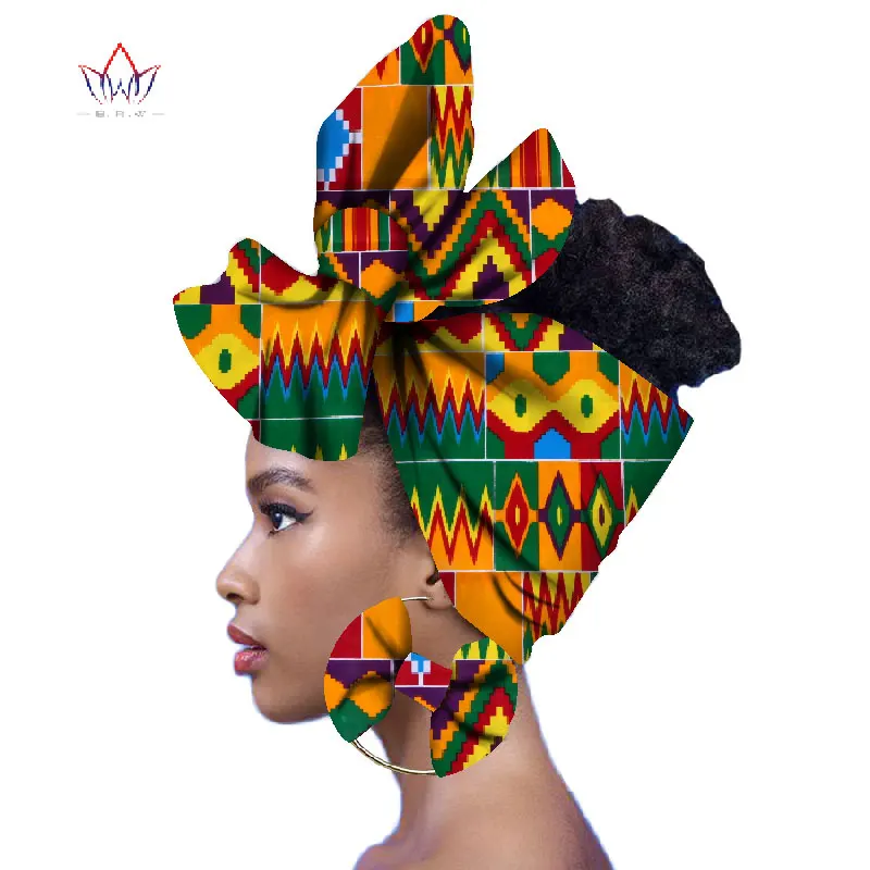 

2020 Fashion African Head Scarf And Warrings 2 Pieces Women African Clothing Bazin Rich Headwear Wax Ankara Hairband SP018