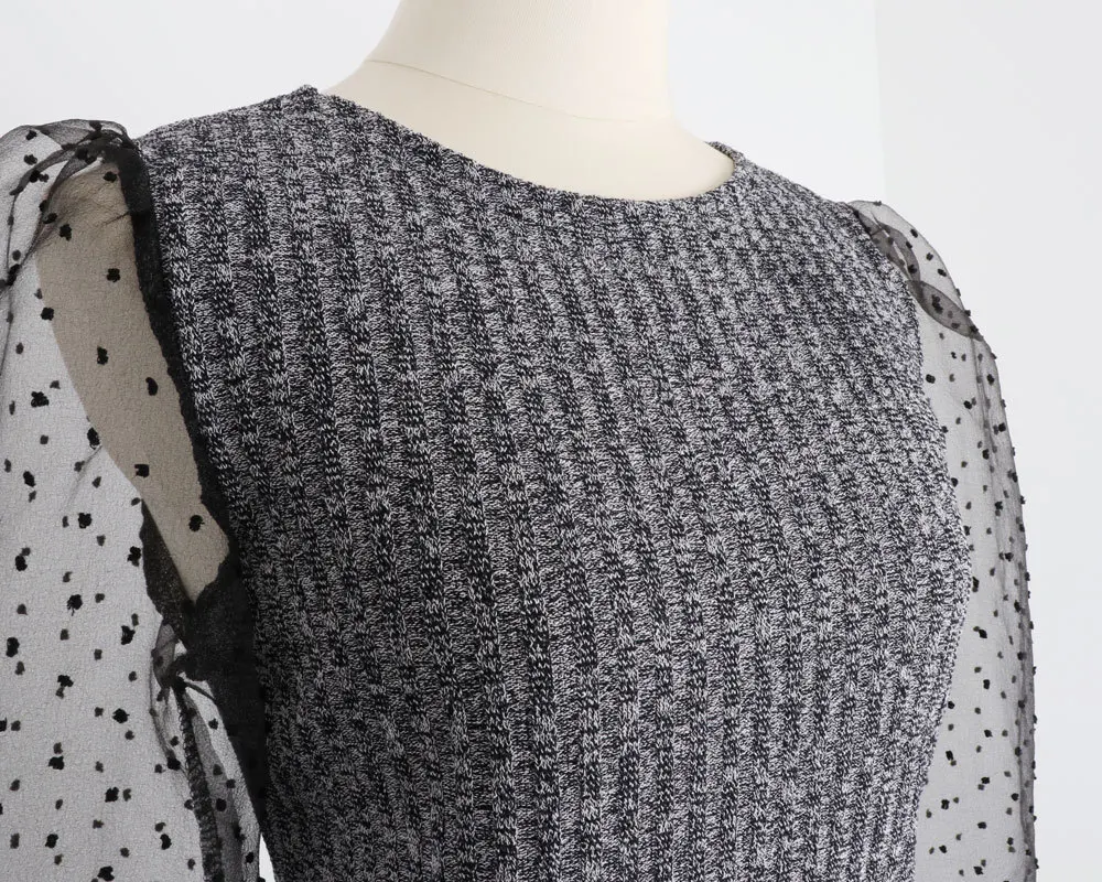 

Fashion Women 2020 New Tops Long Sleeves Blouse Hot Sale Chiffon Lantern Sleeve Round Neck Sweater Slim Top Black Grey