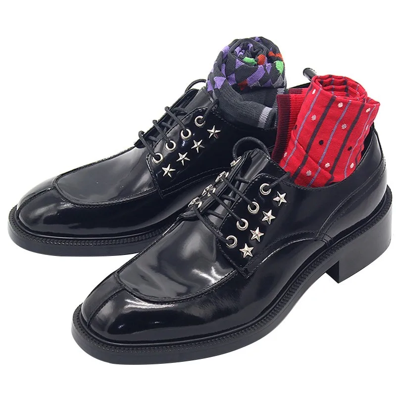 Мужские деловые туфли дерби синие из натуральной кожи на среднем блочном каблуке