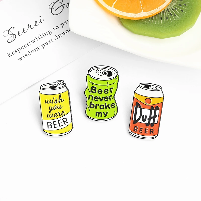 Beer Can Enamel Pin Custom Duff Brooch Bag Clothes Lapel Wish you were beer Badge TV Jewelry Gift for Fans Friends |