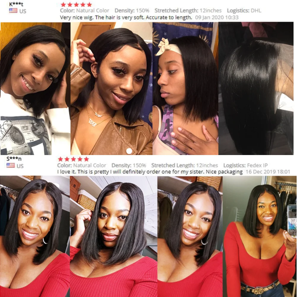 LS волосы прямые короткие Боб кружевные передние парики 13x4 человеческие парик