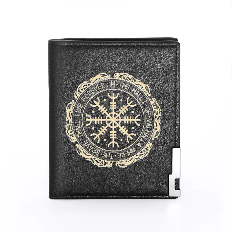 

Classic Vintage Viking Symbol Printing Pu Leather Wallet Men Women Bank Credit Card Holder Short Purse Male Standard Wallets