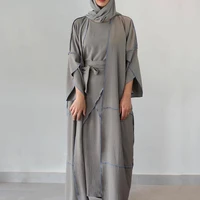 2021 solid color stitching base outer skirt and inner petticoat three piece suit muslim casual womens clothing hijab robe