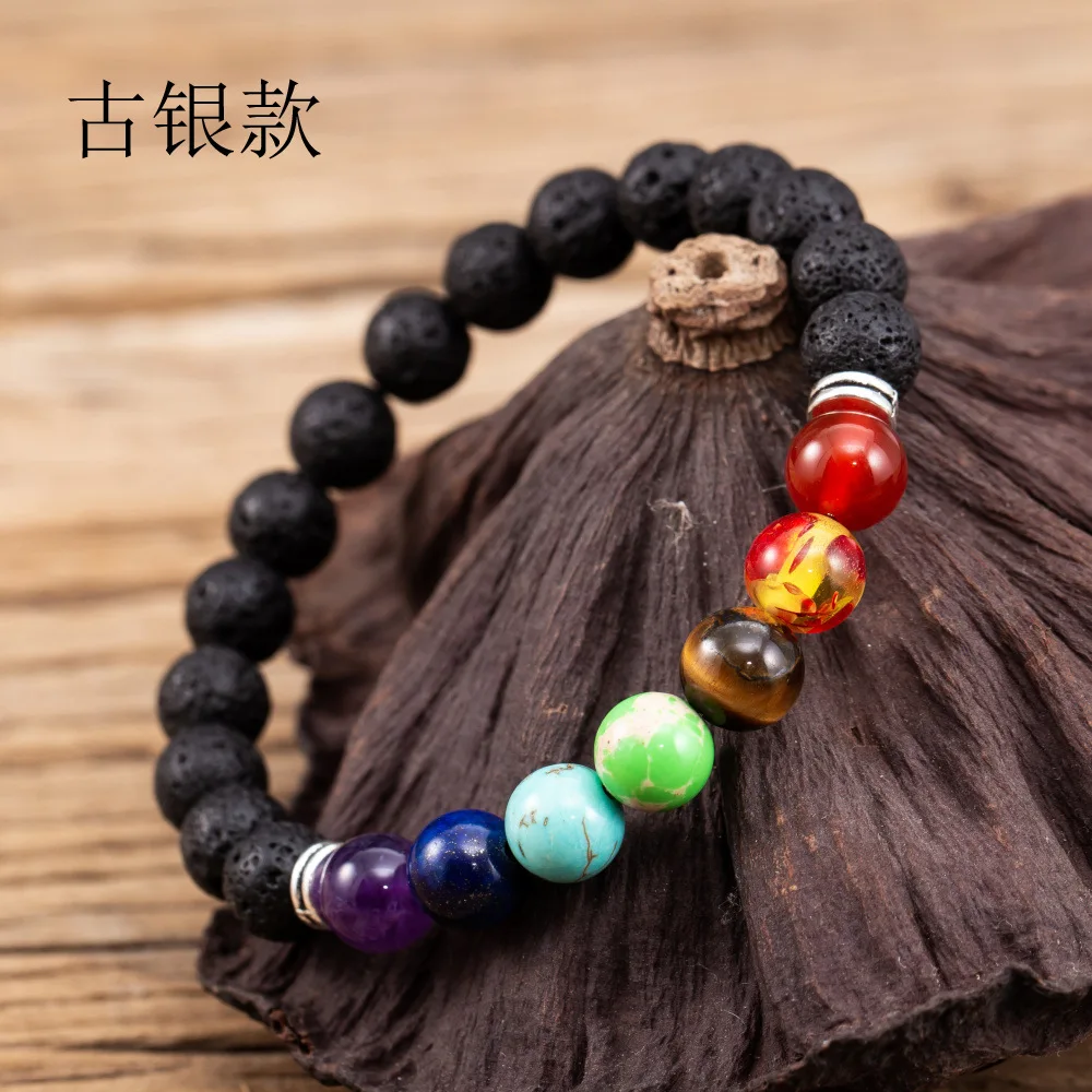 

2021 New Aromatherapy Dripping Essential Oil Series 8mm Volcanic Stone Seven Chakra Bracelet Yoga Balance Bead Energy Bijoux